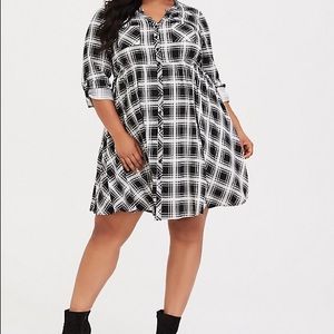 BLACK & WHITE PLAID CHALLIS SHIRTDRESS
